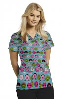 Donut Print Scrub Set 4 Pockets Ladies Half Sleeves (2 Pockets Top and 2 Pockets Black Pant)