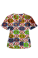 Top v neck 2 pocket half sleeve in Red wheel Print