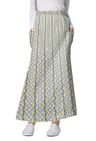 Cargo pockets ladies skirt A  Line Full Elastic waistband ladies skirt in Yellow petal and Grey print