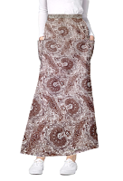 Cargo pockets ladies skirt A Line Full Elastic waistband ladies skirt in Brown Paisley Print