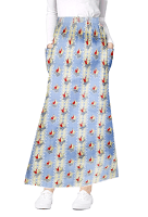 Cargo pockets ladies skirt A  Line Full Elastic waistband ladies skirt in Red and peach tulip print