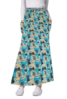 Cargo pockets ladies skirt A Line Full Elastic waistband ladies skirt in Turquoise and Black Obstract art print