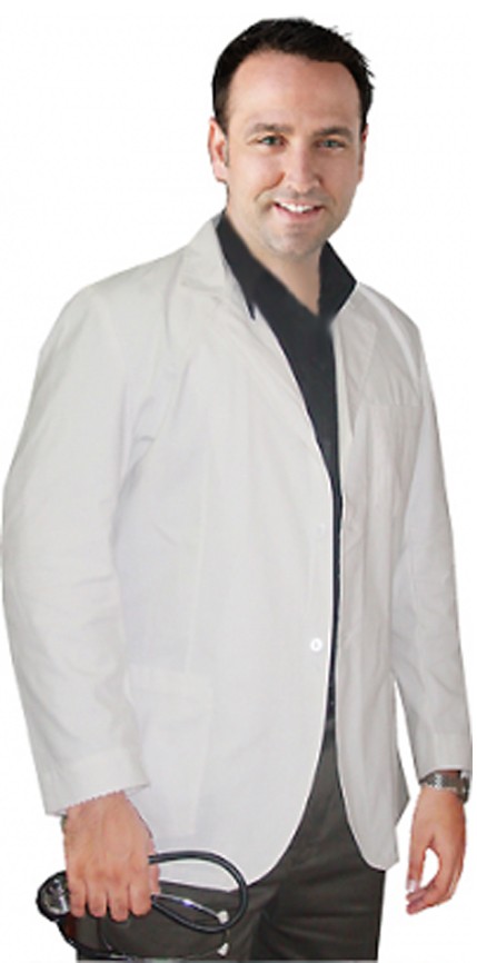 Consultation labcoat men full sleeve with plastic buttons 3 pockets in (35 perc cotton,65 perc polyester) poplin fabric