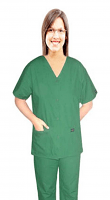 Poplin Scrub set 4 pocket solid ladies front open v-neck with snap buttons half sleeve (2 pocket top 2 pocket boot cut pant) in (65% Polyester, 35% Cotton fabric)