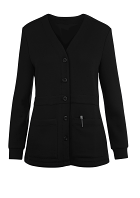 Stretchable Women’s Scrub Jacket V-Neck Cardigan Style 2 Pockets Full Sleeves with Front Inset Waistband and Half Back Elastic Shirring in 35% Cotton 60% Polyester 5% Spandex