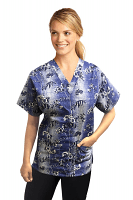 Printed scrub set 4 pocket ladies half sleeve Blue And White Flower Print (2 pocket top and 2 pocket black pant)