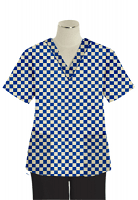 Top v neck 2 pocket half sleeve in Blue Square Print ladies