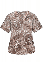 Printed scrub set 4 pocket ladies half sleeve Brown Paisley Print (2 pocket top and 2 pocket black pant)