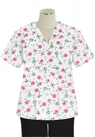 Cherry Blossom Print Top v neck 2 pocket half sleeves in POPLIN FABRIC (65% POLYESTER, 35% COTTON)