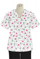 Printed scrub set 4 pocket ladies half sleeve Cherry Blossom Print (2 pocket top and 2 pocket black pant)