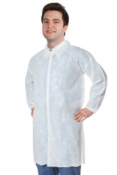 Disposable lab coat unisex full sleeve without pocket with front plastic snap buttons