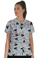 Cat Print Scrub Set 4 Pockets Ladies Half Sleeves (2 Pockets Top and 2 Pockets Black Pant)