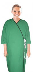 New Patient gown  front open solid 3/4 sleeve with matching piping tie able, Sizes XS-9X