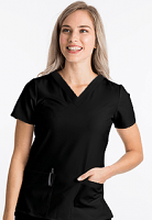 Stretchable Top v neck 2 pocket solid ladies half sleeve with pencil pocket in 35% Cotton 63% Polyester 2% Spandex