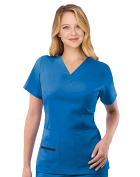 Stretch Women's Scrub Top V Neck with 2 Patch Pockets and 1 Zipped Pocket