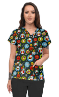 Santa and Penguin Printed Scrub Set 4 Pockets Ladies Half Sleeves (2 Pockets Top and 2 Pockets Pant)
