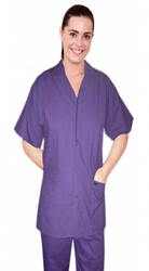Poplin Scrub set 4 pocket solid ladies front open collar with snap buttons half sleeve (2 pocket top 2 pocket boot cut pant) in (65% Polyester, 35% Cotton fabric)