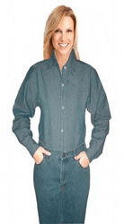 Ladies denim full sleeve shirt without pocket in dark denim shade