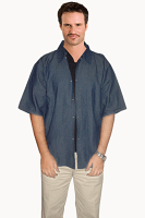 Denim barber jacket with collar without pockets half sleeve with snap button