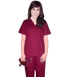 Microfiber Stretch Scrub set 5 pocket solid ladies half sleeve (top 2 pocket with 1 pencil pocket and pant with 2 cargo pocket) in (97% POLYESTER, 3% SPANDEX)