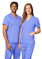 Interlock Stretch (100% polyester) Scrub set 6 pocket solid unisex with 1 pencil pocket half sleeve (3 pocket top with 1 pencil pocket 3 pocket pant) Fabric weight above 4.86 oz