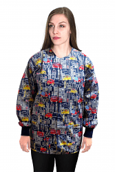 Jacket 2 pocket printed unisex full sleeve in Building and Bus print with rib
