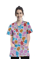 Celebration Print Scrub Set 4 Pockets Ladies Half Sleeves (2 Pockets Top and 2 Pockets Pant)