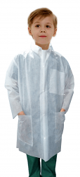 Kids Disposable lab coat 3 pocket full sleeve with front plastic snap buttons 