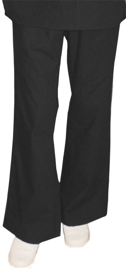 Stretchable Pant 2 side pockets flare leg waistband with drawstring and elastic both ladies in 35% Cotton 63% Polyester 2% Spandex