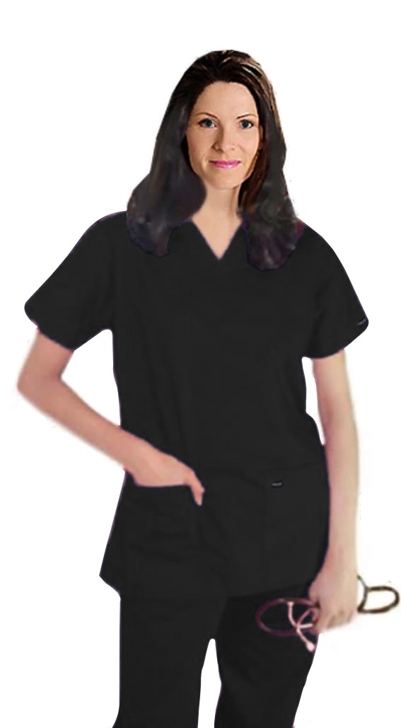 Stretchable Scrub set 5 pocket ladies solid half sleeve (2 pocket top, 3 pocket pant) in 35% Cotton 63% Polyester 2% Spandex