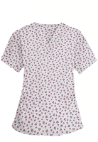 Top v neck 2 pocket half sleeve in pink and black flower print ladies
