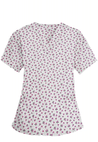 pink and black flower print Top v neck 2 pocket half sleeves in POPLIN FABRIC (65% POLYESTER, 35% COTTON)