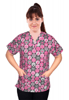 Printed scrub set 4 pocket ladies half sleeve in pink ribbon (2 pocket top and 2 pocket  pant)