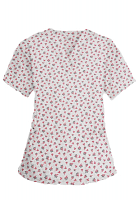 Top v neck 2 pocket half sleeve in Red and Black flower Print ladies