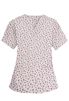 Printed scrub set 4 pocket ladies half sleeve Red and Black flower Print (2 pocket top and 2 pocket pant)