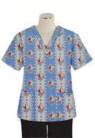 Printed scrub set 4 pocket ladies half sleeve Red And Peach Tulip Print (2 pocket top and 2 pocket black pant)