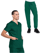 Unisex Jogger Scrub Set 5 Pockets Half Sleeves, Top 3 Pockets (1 Chest Pocket and 2 Lower Pockets) and Jogger Pant 2 Side Pockets with Full Elastic Waistband and Drawstring (Twill White)