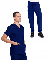 Stretch Jogger Scrub Set 4 pockets solid Unisex half sleeves (Top 2 Pockets and Pant 1 Cargo Pocket, 1 Back Pocket) in 35% Cotton 63% Polyester 2% Spandex / 5 Colors / Sizes  XXS-12XL