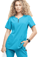 Stretch Women's Slim Fit Scrub Top 4-Pocket Curved Neck with Zip
