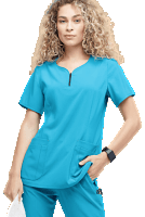 Stretch Women's Scrub Top 4-Pocket Curved Neck with Zip