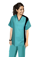 Sleeve side contrast set ladies with matching bottom (top 1 pkt with bottom 2 pkt boot cut) in 65% Polyester 35% Cotton