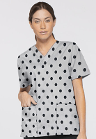 Polka Dots Printed Top V Neck 2 Pocket Half Sleeve ladies