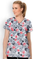 Butterfly Print Top V Neck 2 Pocket Half Sleeve ladies