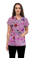 Hearts and Butterflies Print Scrub Set 4 Pockets Ladies Half Sleeves (2 Pockets Top and 2 Pockets Pant)