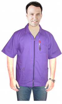 Poplin fabric Barber jacket with collar 3 pockets half sleeve with zipper (65% Polyester, 35% Cotton)