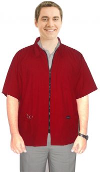 Barber jacket with collar 3 pocket half sleeve with zipper in Memory Fabric Water Proof 100 perc polyester 