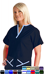 Set 5 pocket ladies y-neck style half sleeve (top 2 pocket with bottom 3 pocket) in 65% Polyester 35% Cotton