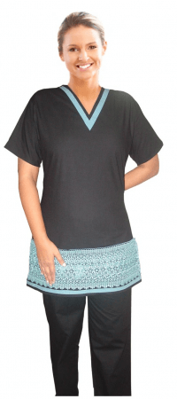 Stylish lace  spa v neck top without pocket half sleeve ladies with matching stripe style solid