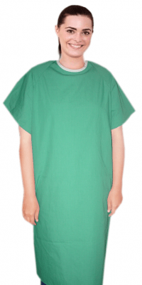 Patient gown  back open half sleeve with matching piping, tie-able OR Velcro(+0.5)  Sizes XS-9X