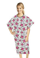 Only for USA Customers Clearance Bundle Pack of 2 Patient gown (1 chest pocket half sleeve back open, (Cherry Blossom Print and Hey You Print ) Sizes XL